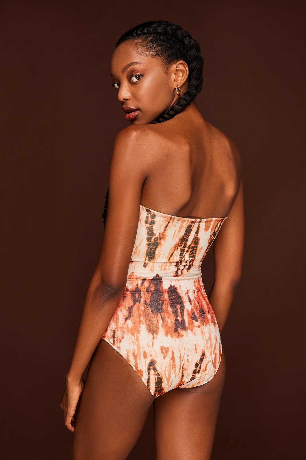 Camille strapless swimsuit in Tie Dye